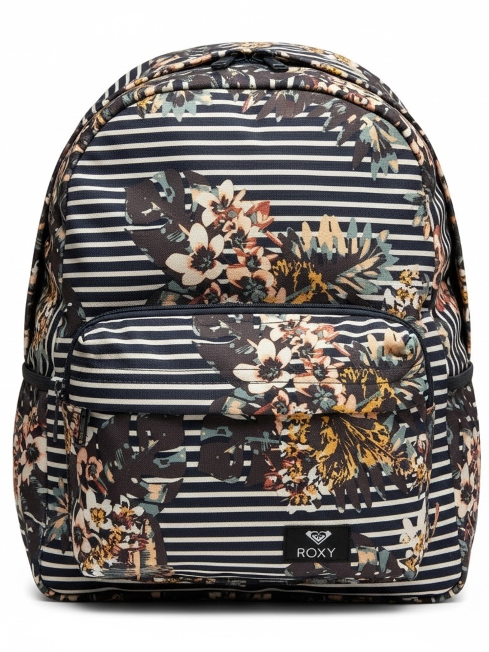 Roxy Navy Floral Striped Backpack with layered tropical floral design School
